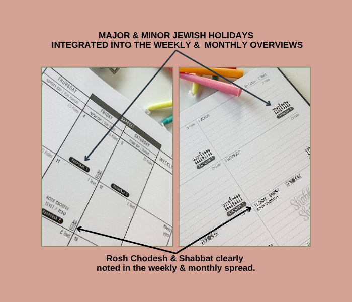Holiday calendar spread — Hebrew and Gregorian dates